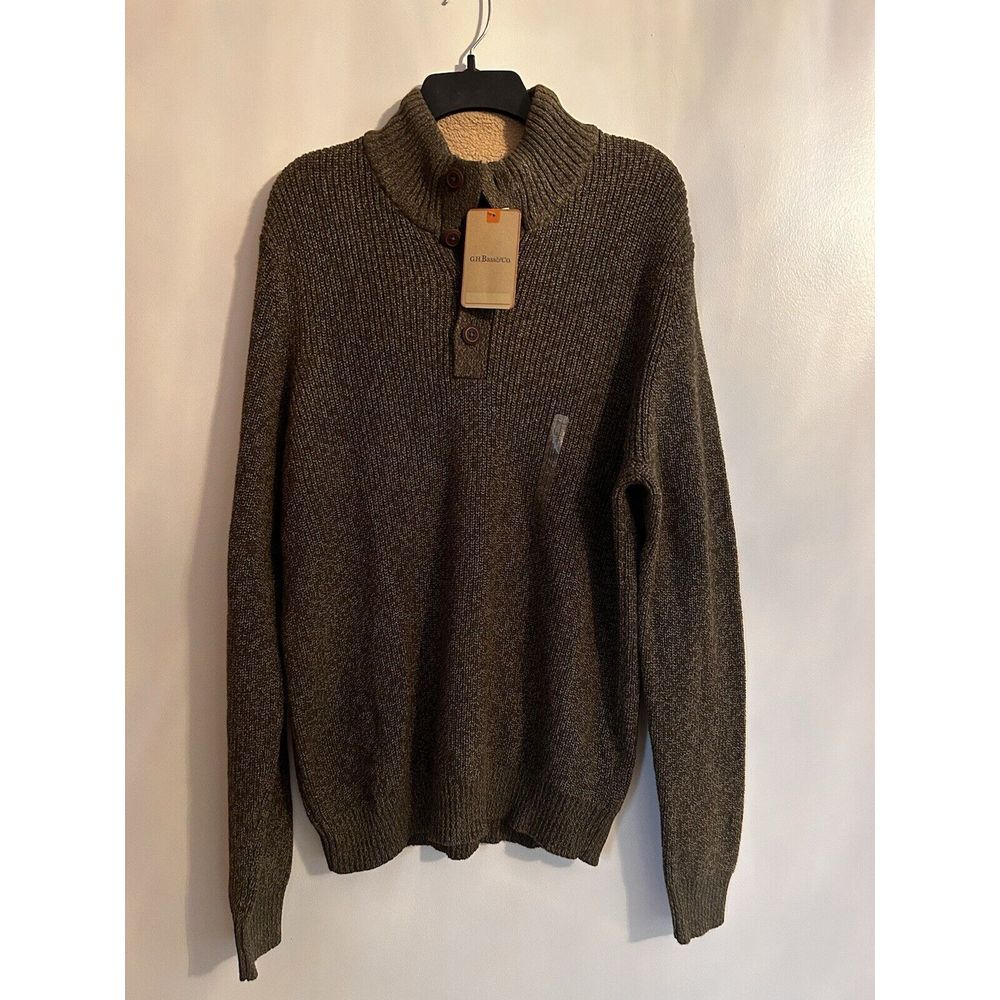G.H. Bass & Co. Mens‎ Green Tweed Cotton Button Up Heavy Sweater Large